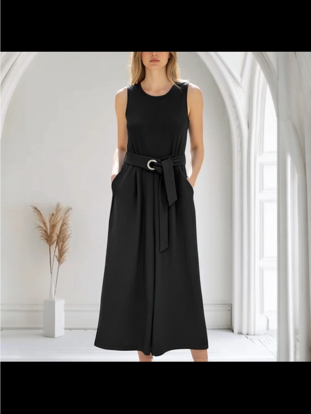 Romeo & Juliet Couture Black Sleeveless Belted Jumpsuit